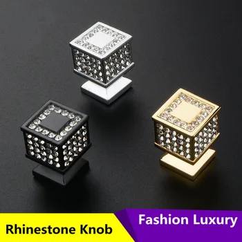 

Fashion Luxury Diamond drawer shoe cabinet knob pull silver gold black crystal Rhinestone kitchen cabinet door square handlle