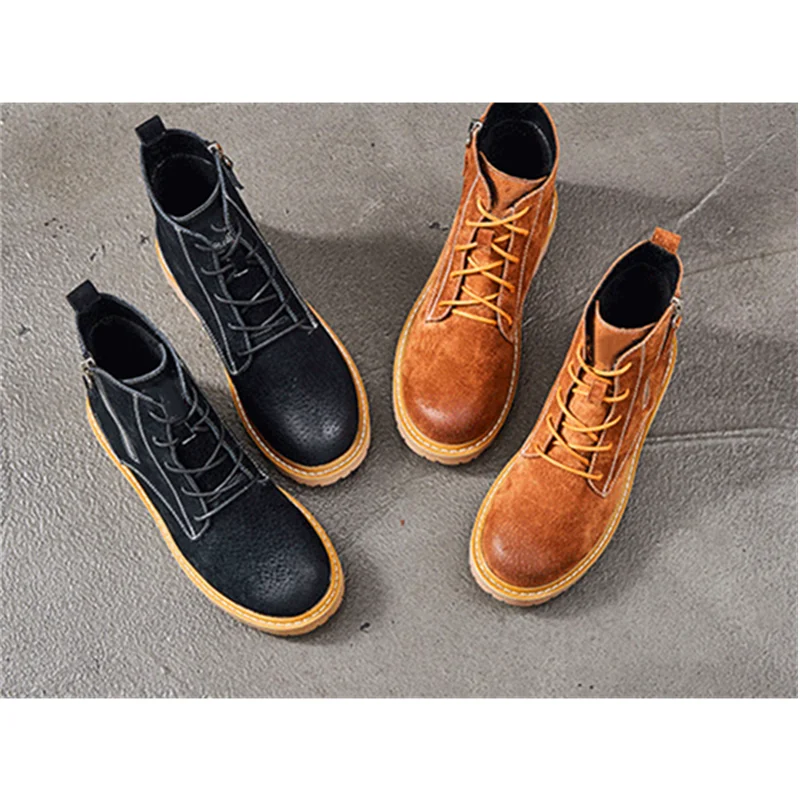 

Martin Boots Spring Autumn Style Waterproof and Breathable Shoes Retro Style Fashion Leather Shoes Black Flats