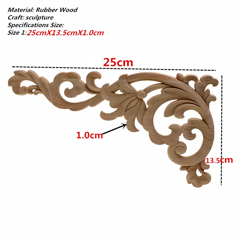 Винтажная Неокрашенная древесина наклейки с резьбой угловая аппликация, рама для домашней мебели настенные двери шкафа декоративные деревянные миниатюрные ремесла - Цвет: 25X15cm