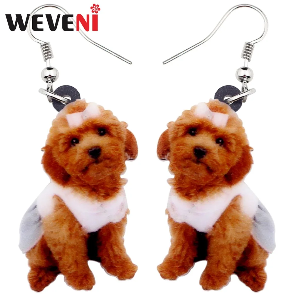 

WEVENI Acrylic Sweet Sitting Teddy Poodle Dog Earrings Big Long Dangle Drop Fashion Jewelry For Women Girls Ladies Kids Animal