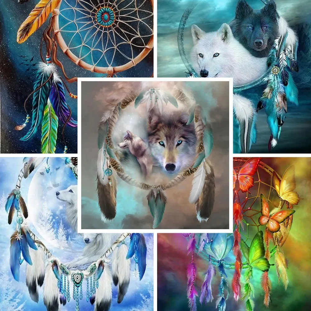 

Dreamcatcher Wolf Full Drill Square/round Animal Diamond Embroidery Mosiac 5d Diamond Painting Cross Stitch Rhinestone Picture