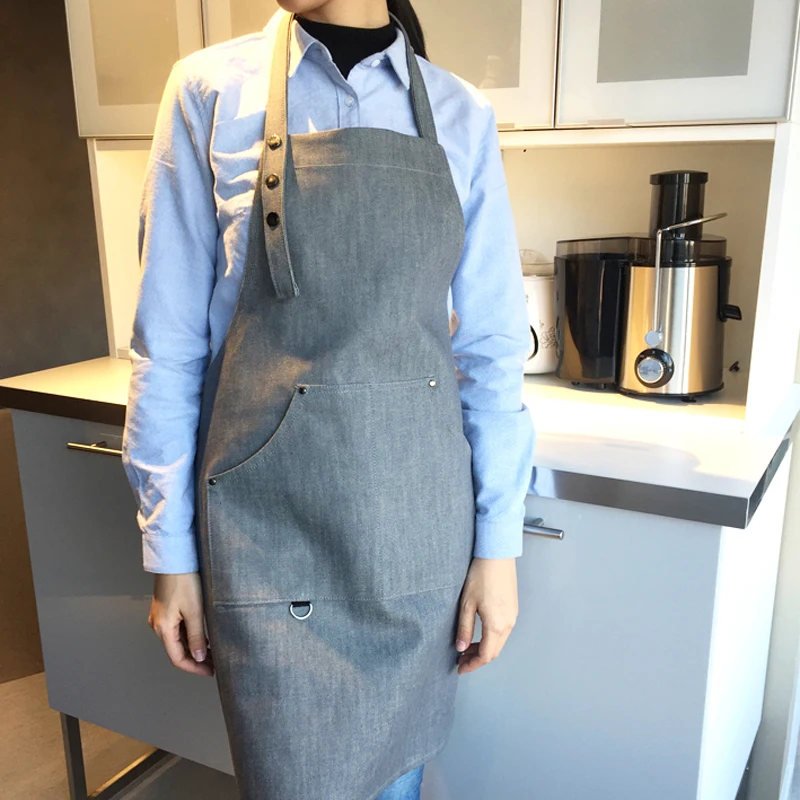 

New Fashion cooking kitchen aprons for woman man Adjustable with pockets Uniform smocks custom logo bib coffee shop work