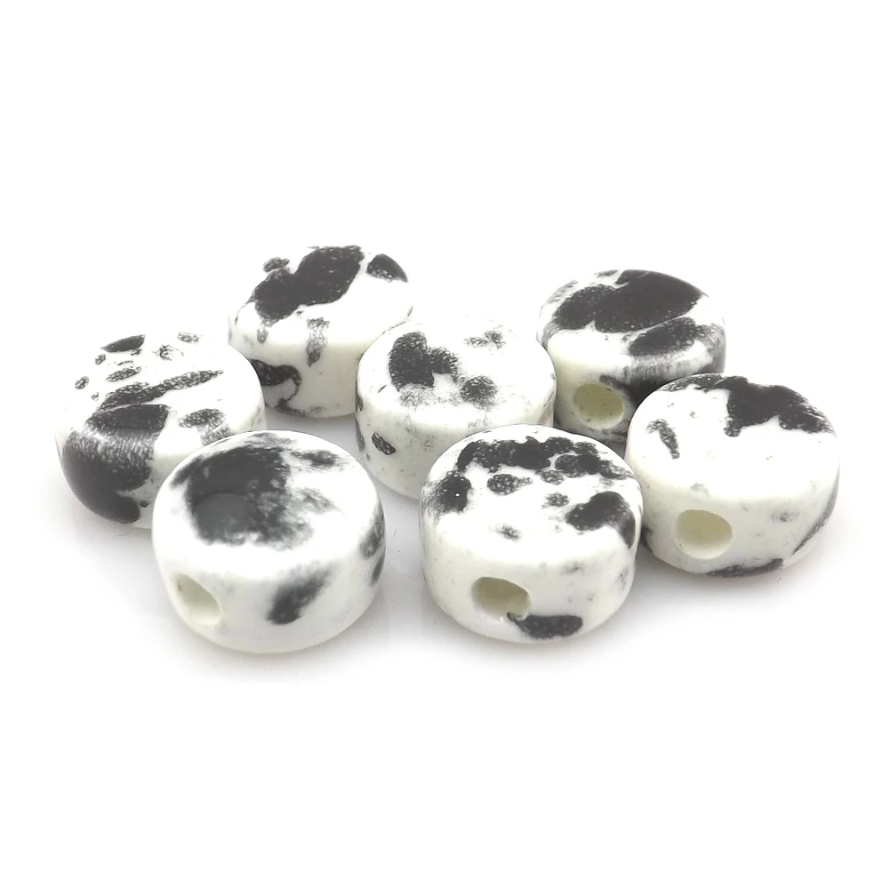 Wholesale 100pcs 12x7mm Black Spots Ceramic DIY Loose Beads Free