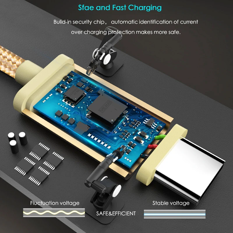 SUPTEC Braided Nylon USB Type C Data Charging Cable For Samsung Xiaom Huawei