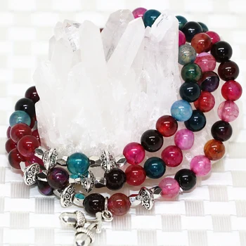 

Free shipping 6mm multicolor popcorn stripe agat onyx bracelet round stone beads strand elastic new fashion jewelry making B2219
