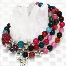 Free shipping 6mm multicolor popcorn stripe agate bracelets round stone beads strand elastic new fashion jewelry making B2219