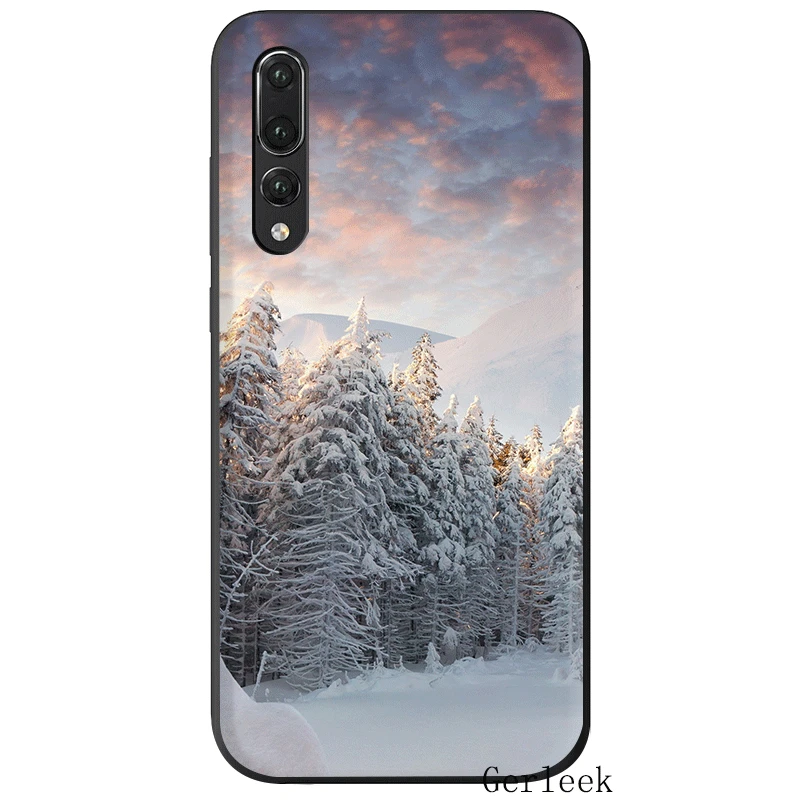 Черный мягкий Уретановый Термопластик (tpu) Зимний снег лес чехол для Huawei P8 P9 P10 Lite