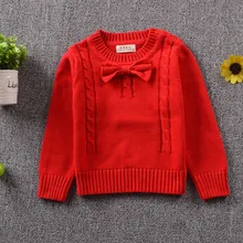 Свитер для маленьких детей с длинным рукавом Обувь для девочек Обувь для мальчиков трикотажные Свитеры для женщин с милым бантом для новорожденных девочек хлопковые пуловеры плотная детская одежда подарок