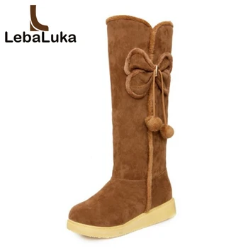 

Tuyoki Size 34-43 Women Warm Knee High Boots Wedge Platform Shoes Women Plush Fur Botas Bowknot Tassel Winter Shoes Footwear