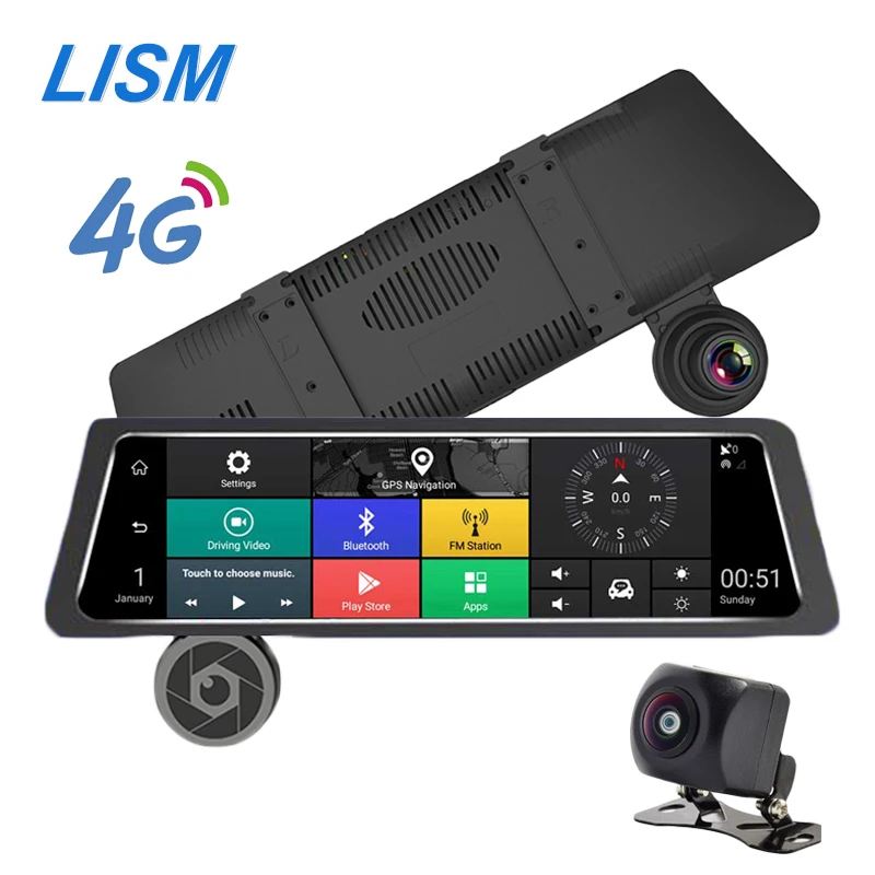

LISM 10" 4G Mirror Car DVR HD 1080P Video Recorder Rear View Dash Cam Android 5.1 GPS ADAS Registrar Dual Lens Car Camera