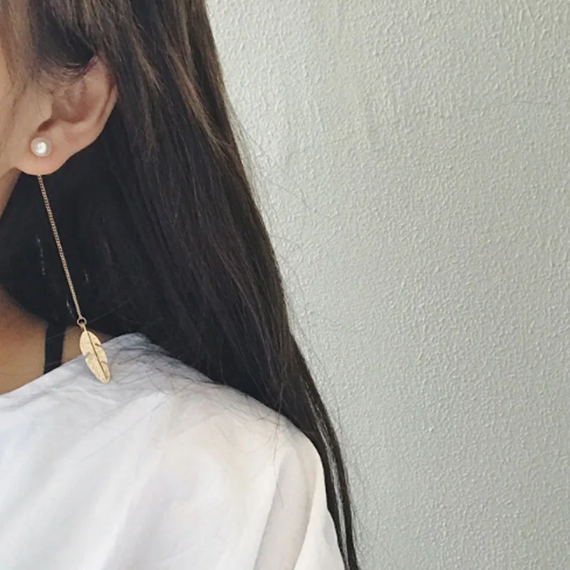 Leaf Feather Drop Earrings - Image 6