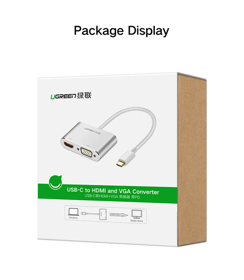 Bộ chuyển đổi Ugreen Type-C sang HDMI + VGA hỗ trợ 4K