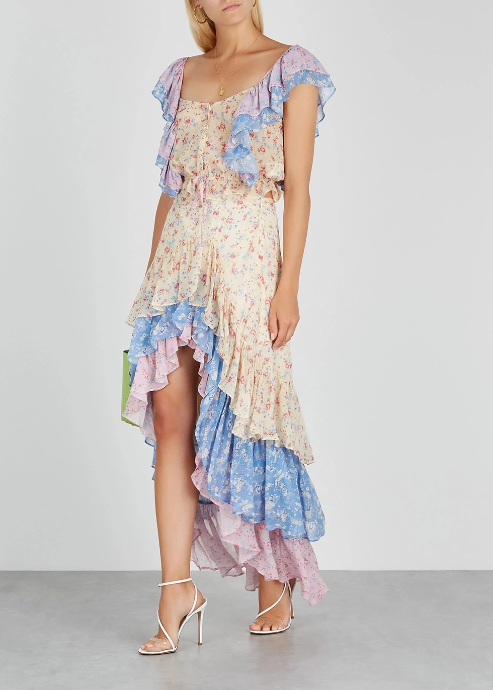 skirt and top KHALEE YOSE Цветочная Многоуровневая макси юбка Летние шифоновые юбки женские Асимметричные стильные богемные праздничные длинные юбки - Цвет: skirt and top