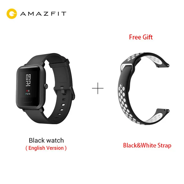 Huami Amazfit Bip Смарт часы Bluetooth gps Спорт монитор сердечного ритма IP68 Водонепроницаемый напоминание о звонках MiFit приложение сигнализация вибрация - Цвет: add black white