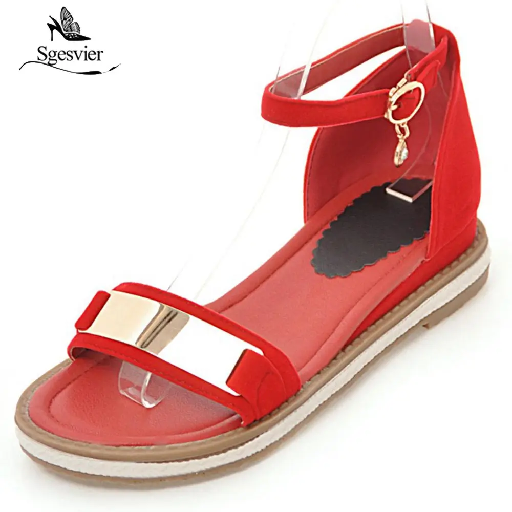 

Sgesvier Flats Heel 5Colors Women Sandals Summer Woman Shoes Open Toe Ankle Buckle Shoes Black Red Casual Shoes Size 31-43 OX420