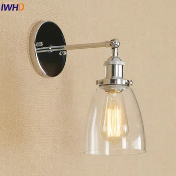 

IWHD Loft Edison LED Wall Lamp Vintage Fixtures Industrial Home Lighting With Glass Lampshade Wall Lights E27 4W Bedside Sconce