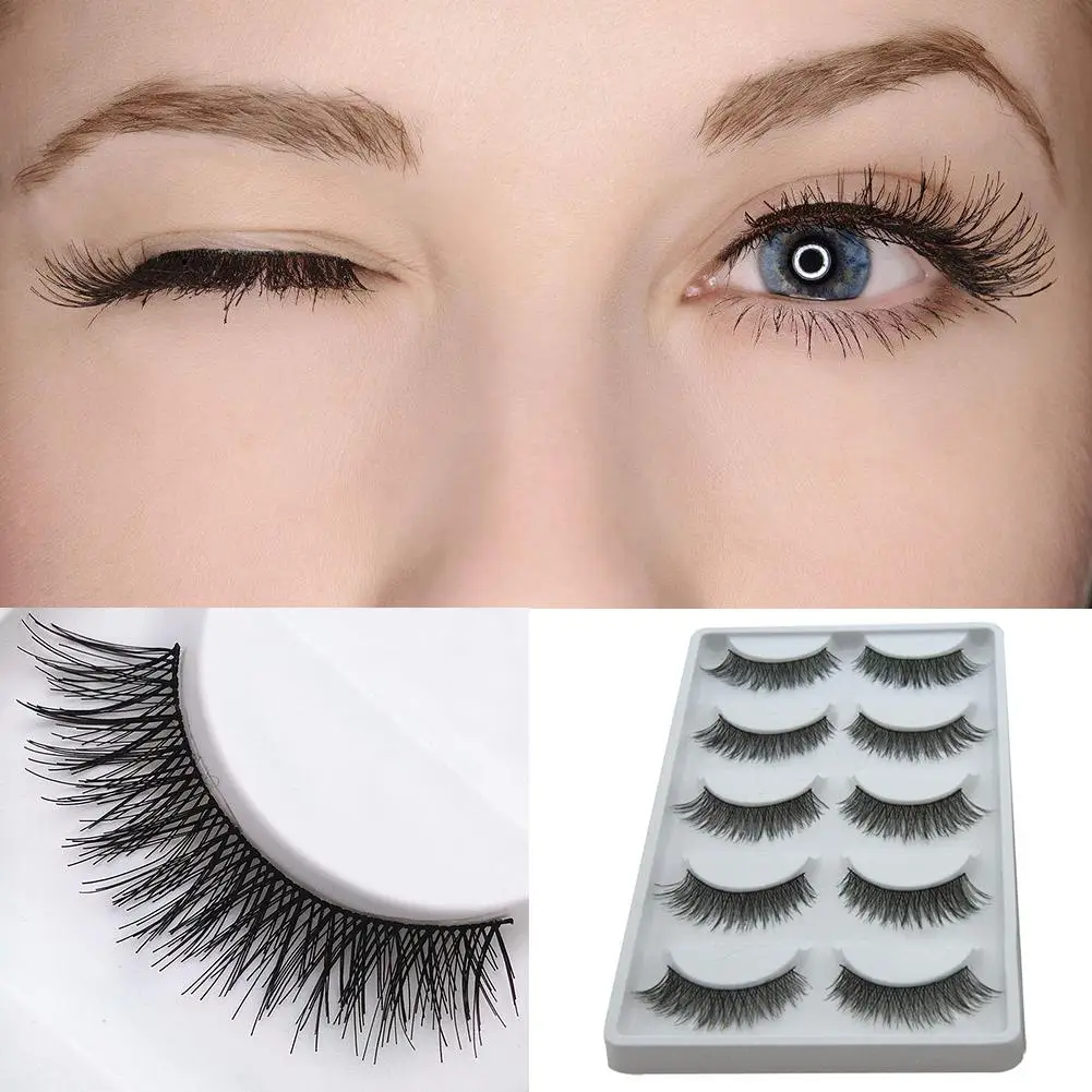 

5 Pairs Cross Lengthen Cheap False Eyelashes Natural Looking Fake Lashes Eye Makeup