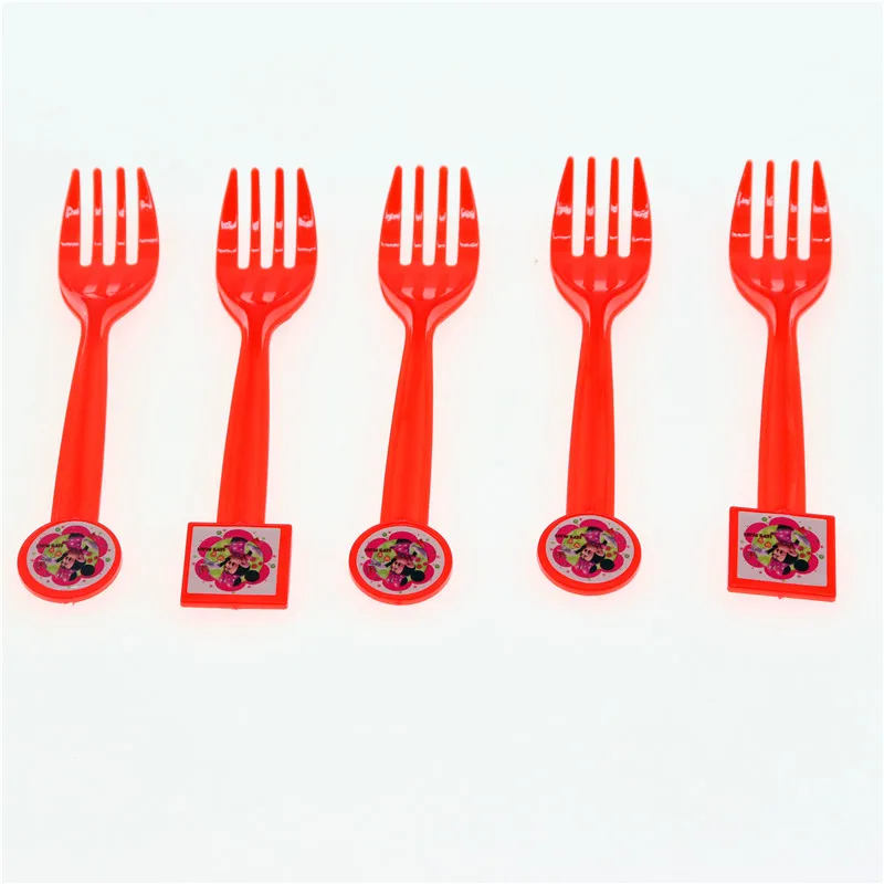 

10pcs/lot Minnie Mouse Theme Disposable Tableware Supplies Forks Spoons Knives Christmas Birthday Party Decoration For Home