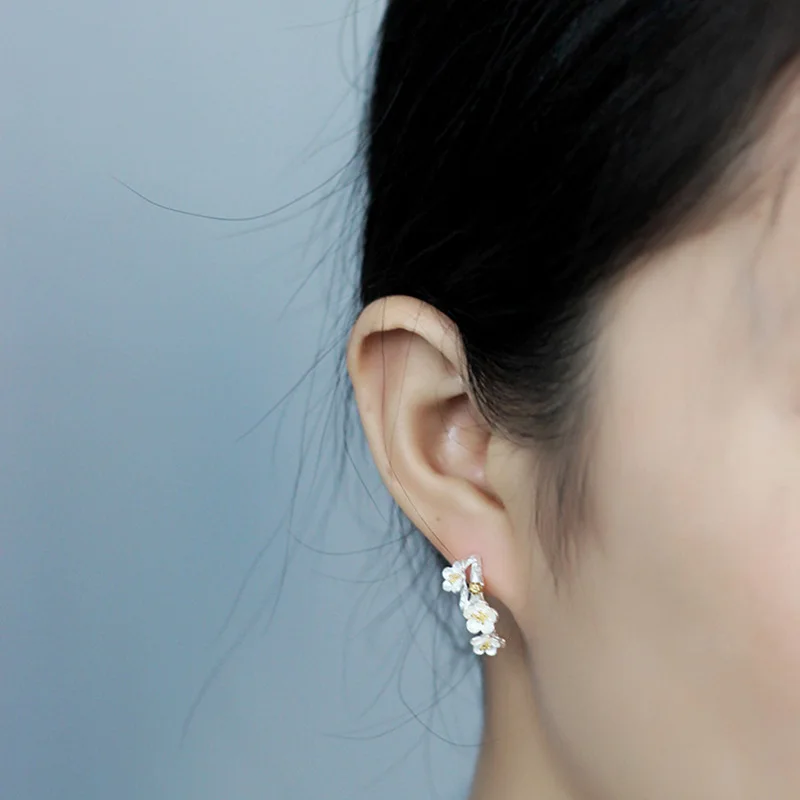 Женские серьги гвоздики из серебра 925 пробы с цветком сливы|stud earrings|jewelry earringsjewelry