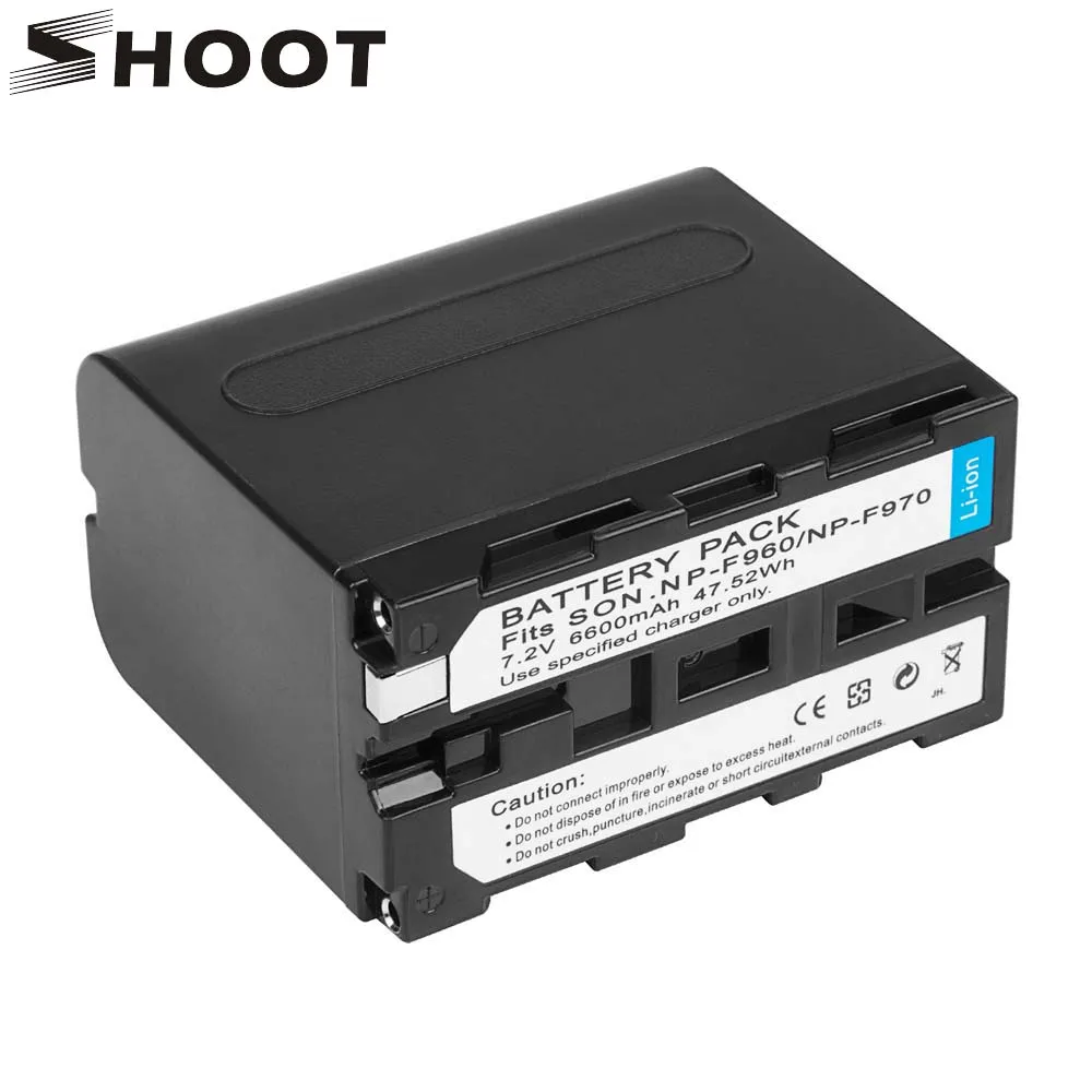 

SHOOT 6600mAh NP-F970 NP-F960 Digital Camera Li-ion Battery Set For Sony NP-F960 F970 LED Video light Accessories with Charger