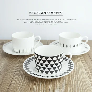 

Nordic Style 1 Set Geometry Pattern Coffee Cup with Saucer 250ml Tea Cups for Business Gift Present for Hotel Italian Style
