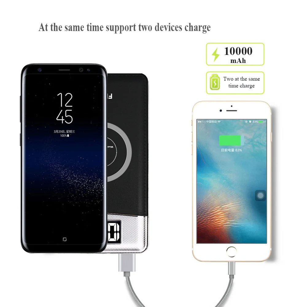 DCAE 10000 мАч Внешний аккумулятор Qi Беспроводное зарядное устройство USB Мобильный