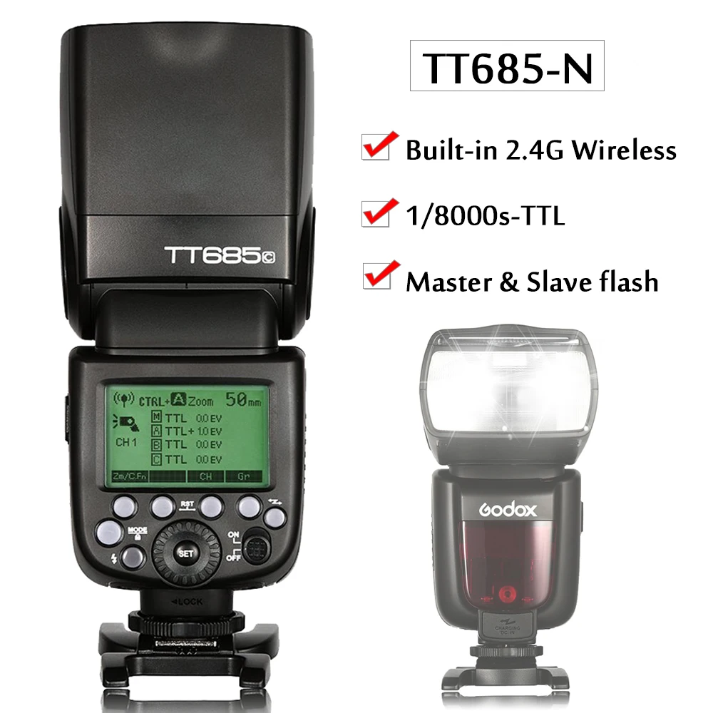 Godox TT685N 2,4G Вспышка ttl HSS камера Вспышка speedlite+ триггер или IN560IV плюс Беспроводная вспышка или PIXEL M8 ЖК-вспышка для Nikon