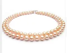 women gift word Jewelry 32INCH AAA+ 9.5-10MM harming natural south seas gold pink pearl necklace