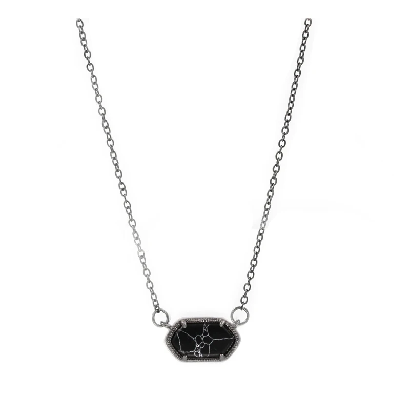 Маленькая розовая, золотая, овальная Druzy Геометрическая подвеска ожерелье для женщин - Окраска металла: Black marble
