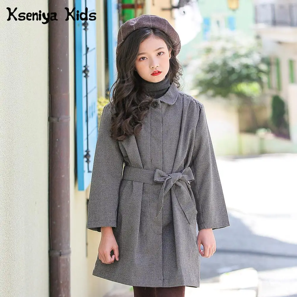 

Kseniya Kids Girls Jacket Winter Children's Wind Breaker Large Children's Cotton Single-breasted With Belt Streetwear Coat