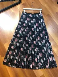 2019 новая женская мода соблазнительное кружевное шитье печати плиссированные юбки 0415