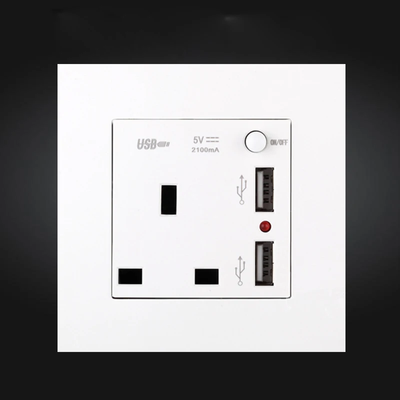 2pcs 2 USB Wall Socket For Mobile Charging Outlet Power British
