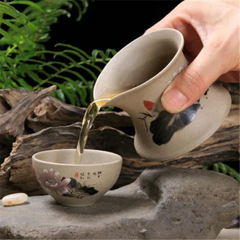 

A Teaware Antique Coarse Pottery Hand Painted Fair Cup Ceramics Kung Fu Tea Set Chinese Accessories Tea Pot Cup Tea Sea Cha Hai