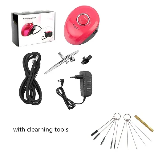 with cleaning tool С набором инструментов для очистки двойного действия Аэрограф с компрессором Краскораспылитель для ногтей тату мини воздушная щетка компрессор Торт - Цвет: with cleaning tool
