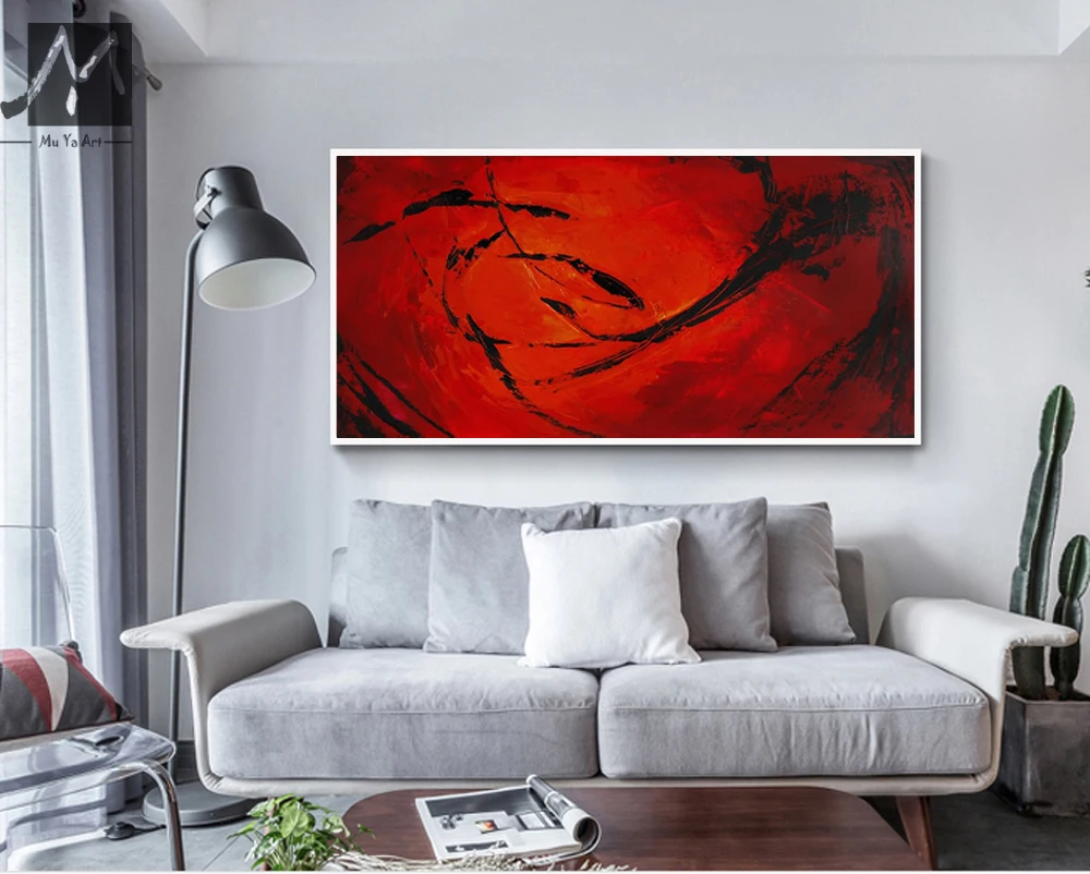 Hand painted canvas oil paintings modern abstract art red black large