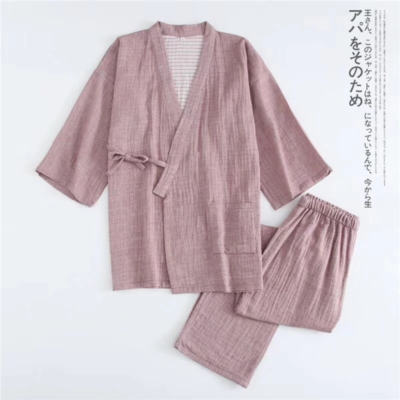 Tanie Japoński prosty szlafrok kimono mężczyźni zestawy piżam jakości 100% krepy bawełniane szaty sklep