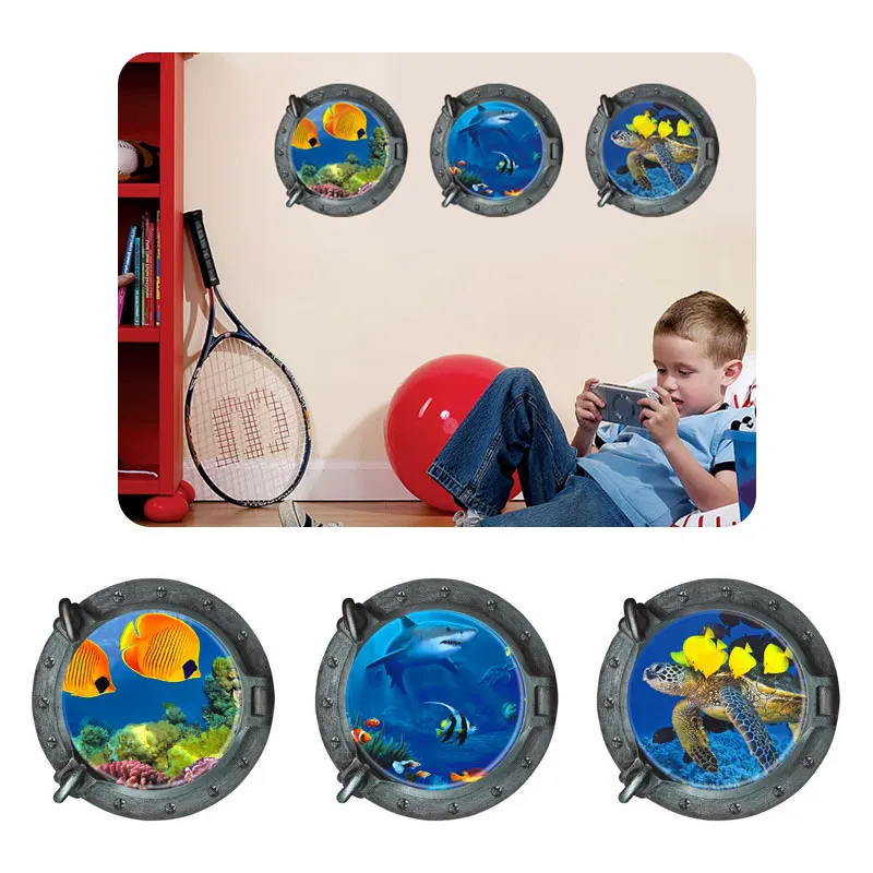 

Creative Home Decor 3 Pcs/Set 3D Wall Sticker Submarine Windows Deep Sea Tropical Fish Pattern For Wall, Refrigerator, Door Z004