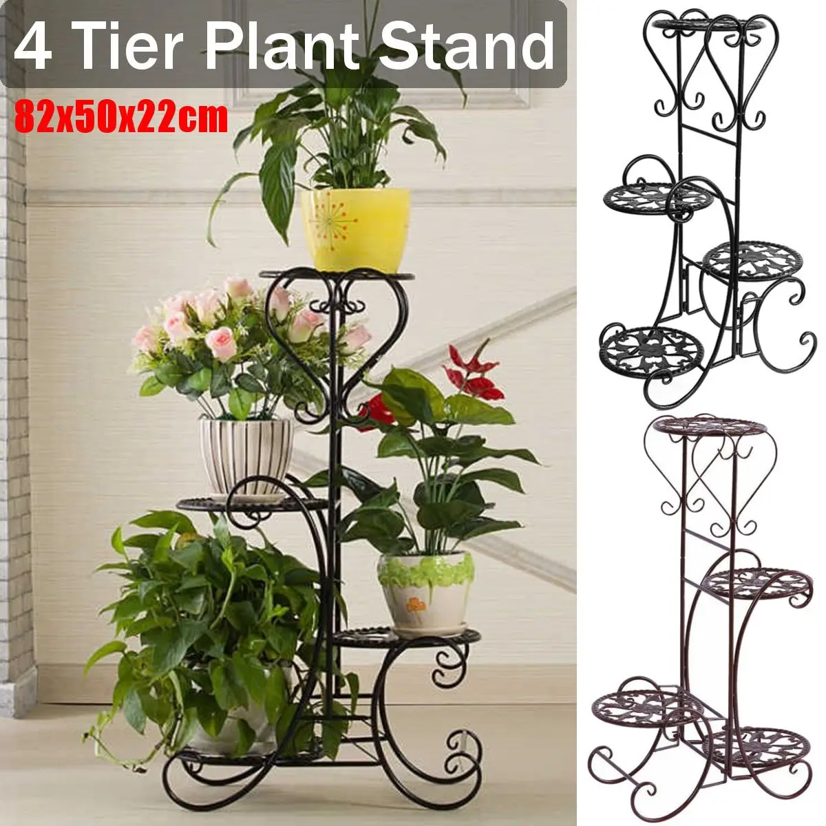 

4 Tier Metal Shelves Flower Pot Plant Stand Flower Plant Display Stand Rack Indoor Outdoor Garden Patio Base Holder Shelf New