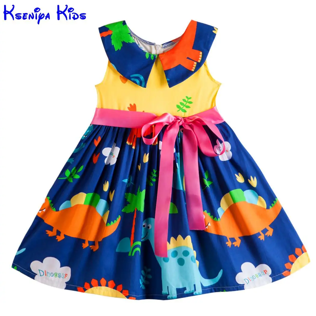 Kseniya-robes princesse pour filles | En coton, grande taille, sans manches, Peter Pan, rubans, nœud papillon, été, animaux