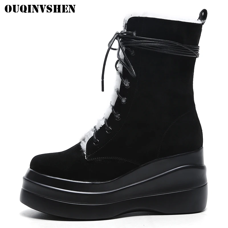 OUQINVSHEN Round Toe Wedges Women's Snow Boots High Heel Platform