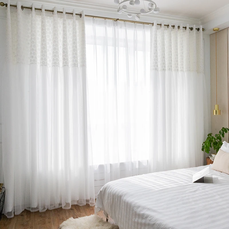 Blackout para Sala de Estar Cortina de Renda Branca para o para o Quarto das Mulheres Chicity Cortinas Dupla Camada Branca Margarida Elegante Quarto das Mulheres Personalizado