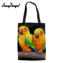 Прямая поставка, Милая женская Портативная сумка для покупок с принтом попугая, холщовая Большая вместительная многоразовая Женская пляжная сумка, экологичные сумки на заказ