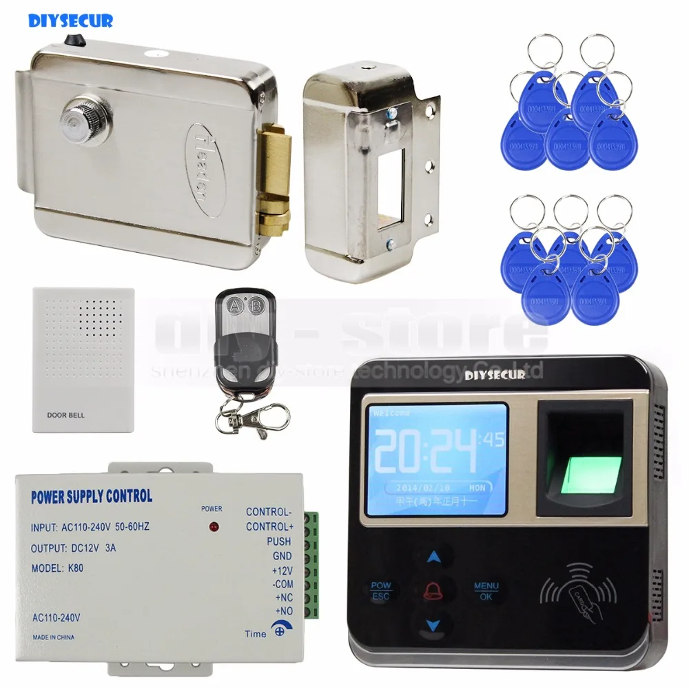 

DIYSECUR Fingerprint 125KHz ID Card Reader Electric Lock Door Access Control System Kit + Door Bell + Remote Control