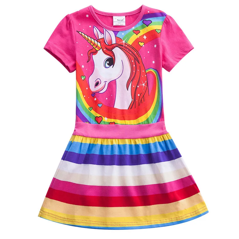 Girls Unicorn Dress Costume 2019 Summer Children Cotton Cartoon Rainbow Unicorn Dress Baby Girls Casual Dresses For Kids Clothes (1)