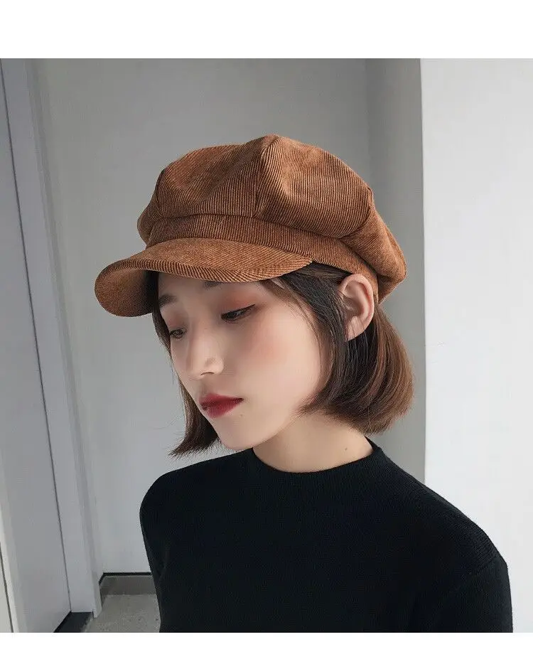 Унисекс восьмиугольная шапка для женщин Зимняя Вельветовая ткань Gorras Planas Мужская Newsboy кепки Женские однотонные шапки для мужчин береты