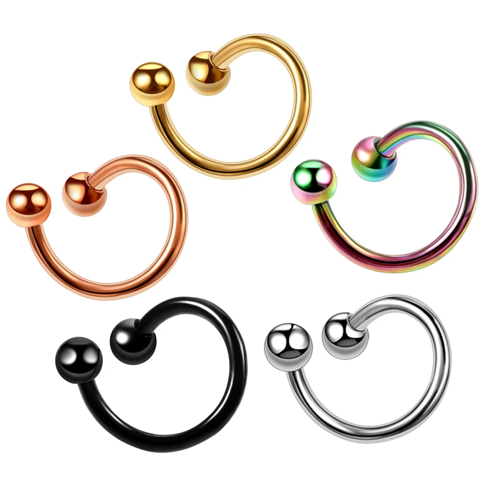 Piercing Jewelry Titanium Steel Black Seamless Hinged Nose Hoop Septum Clicker Lip Labret Ring Ear Cartilage Tragus 1PC