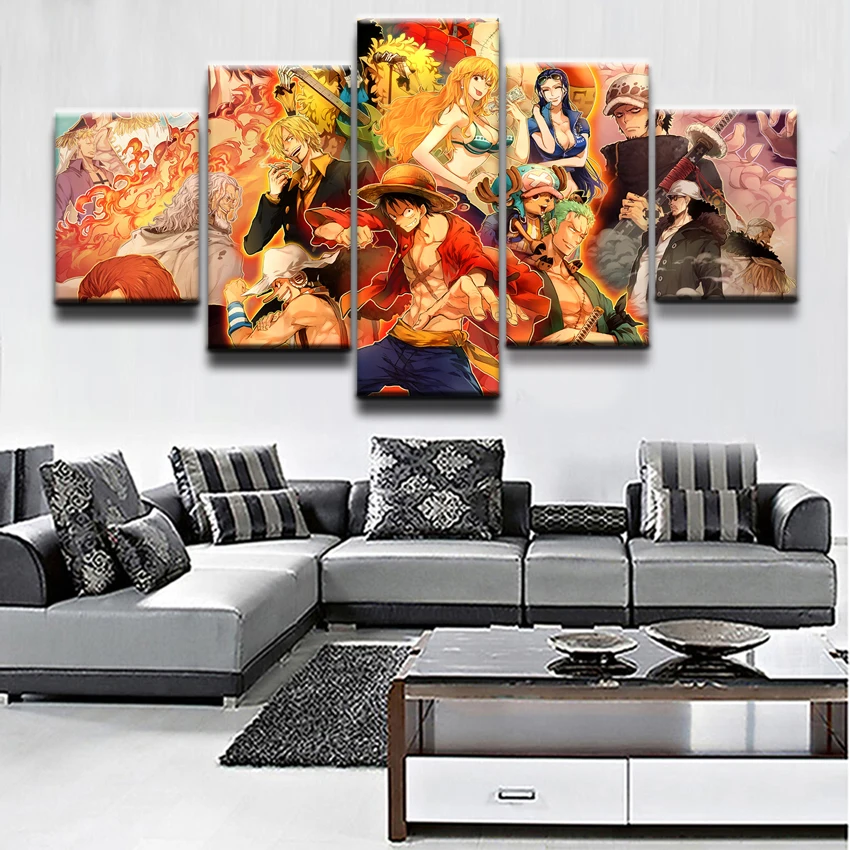 

Modular Canvas Wall Art HD Prints Pictures Home Decorative 5 Pieces Anime One Piece Character Posters Paintings Framework
