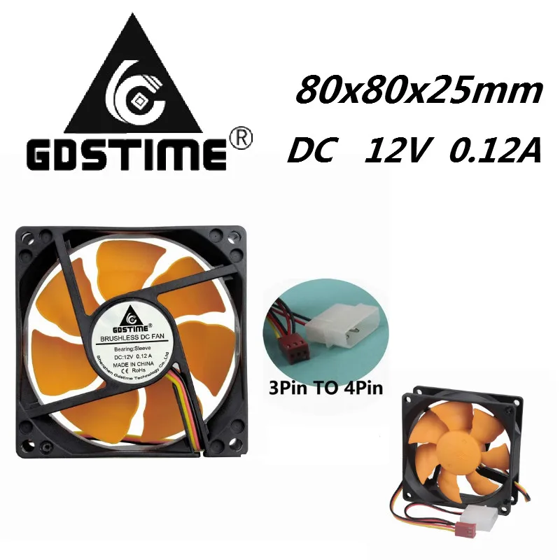 1 шт. Gdstime DC 8 см 80 мм x 25 3Pin до 4Pin охлаждающий вентилятор 12 В PC CPU компьютерный кулер *