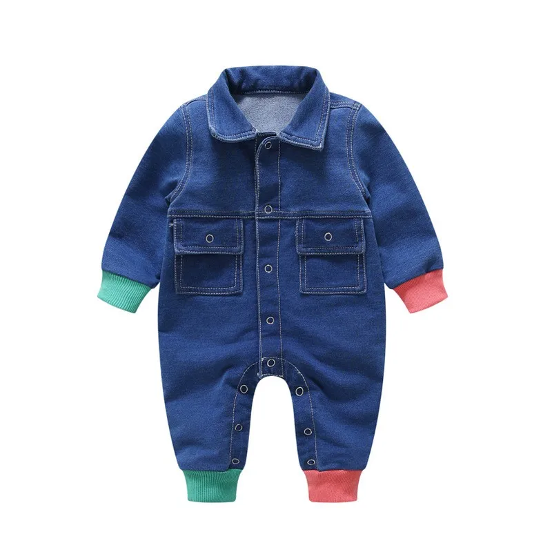 Croal Cherie 66-90cm Patchwork Pringting New Born Baby Clothes Denim Baby Girls Romper Jumpsuit Cotton Kids Boys Clothes  (10)