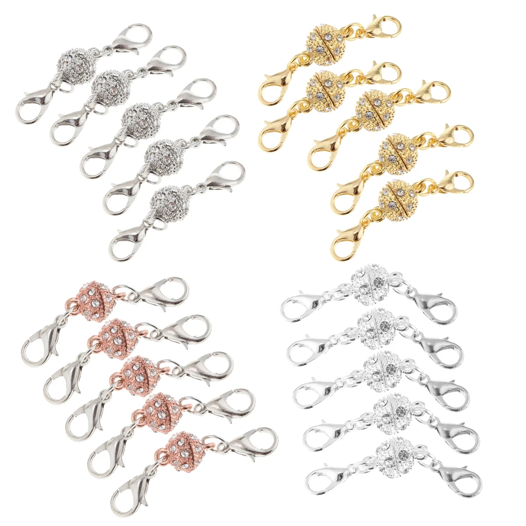 

5 Pieces/Pack Rhinestone Crystal Round 8mm Ball Lobster Clasp Hook Connectors Necklace Bracelet Magnet Clasp